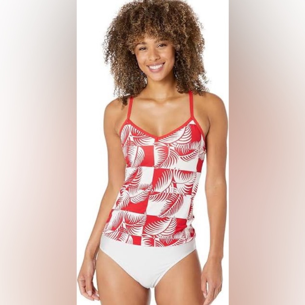 Carve Designs Stinson Tankini in Checkered Palm w/ Hot Red